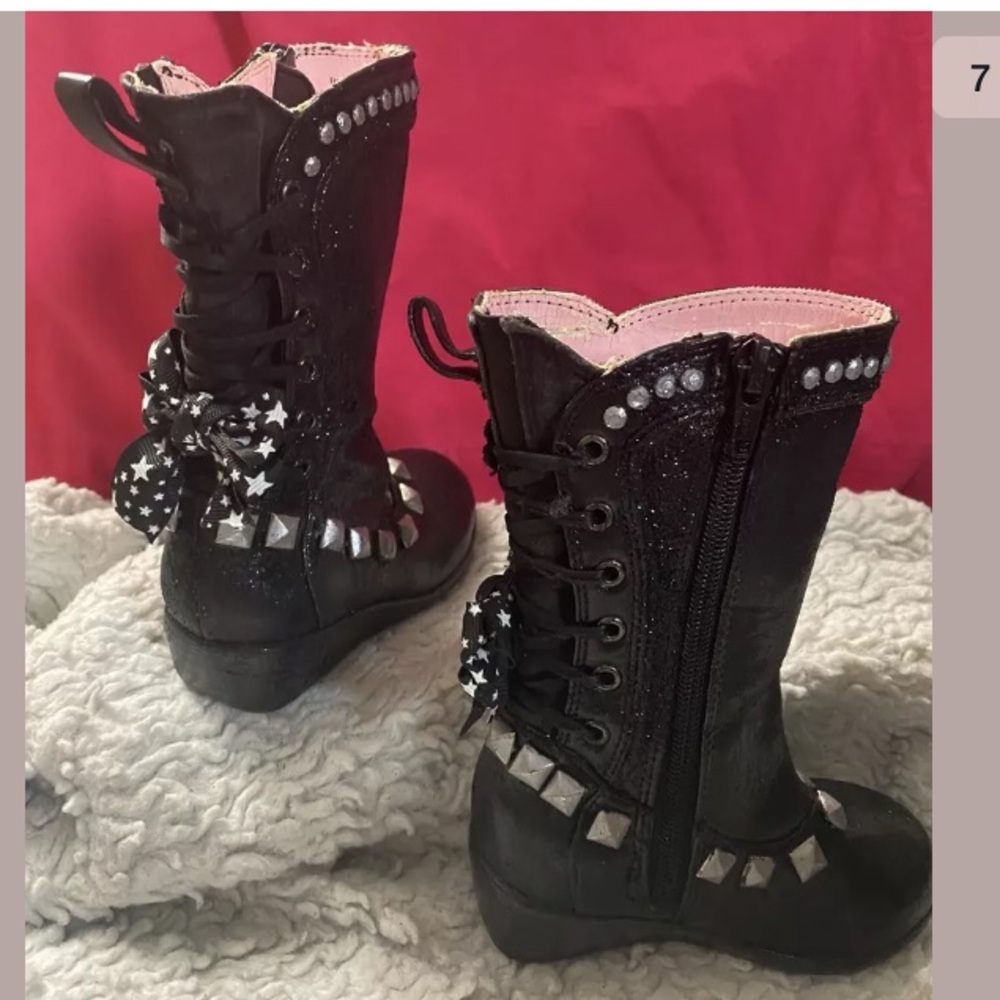 Custom puck rockstar studded bow knee high boots 6